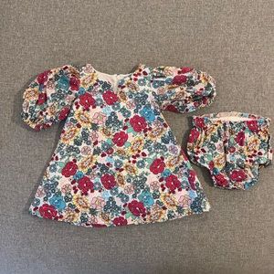 Something Navy floral dress with matching bloomers, size 6 months